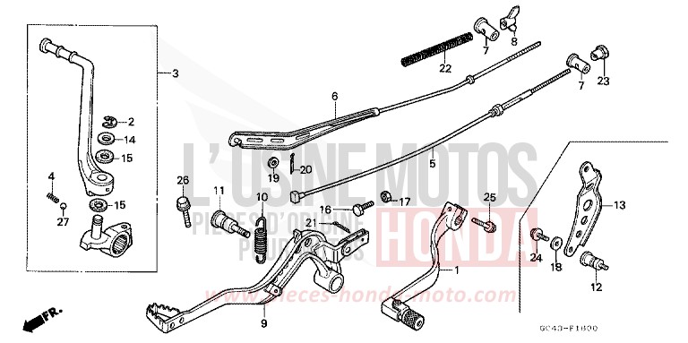 PEDALE de CR80R "Grandes Roues" FLASH RED (R119) de 1986